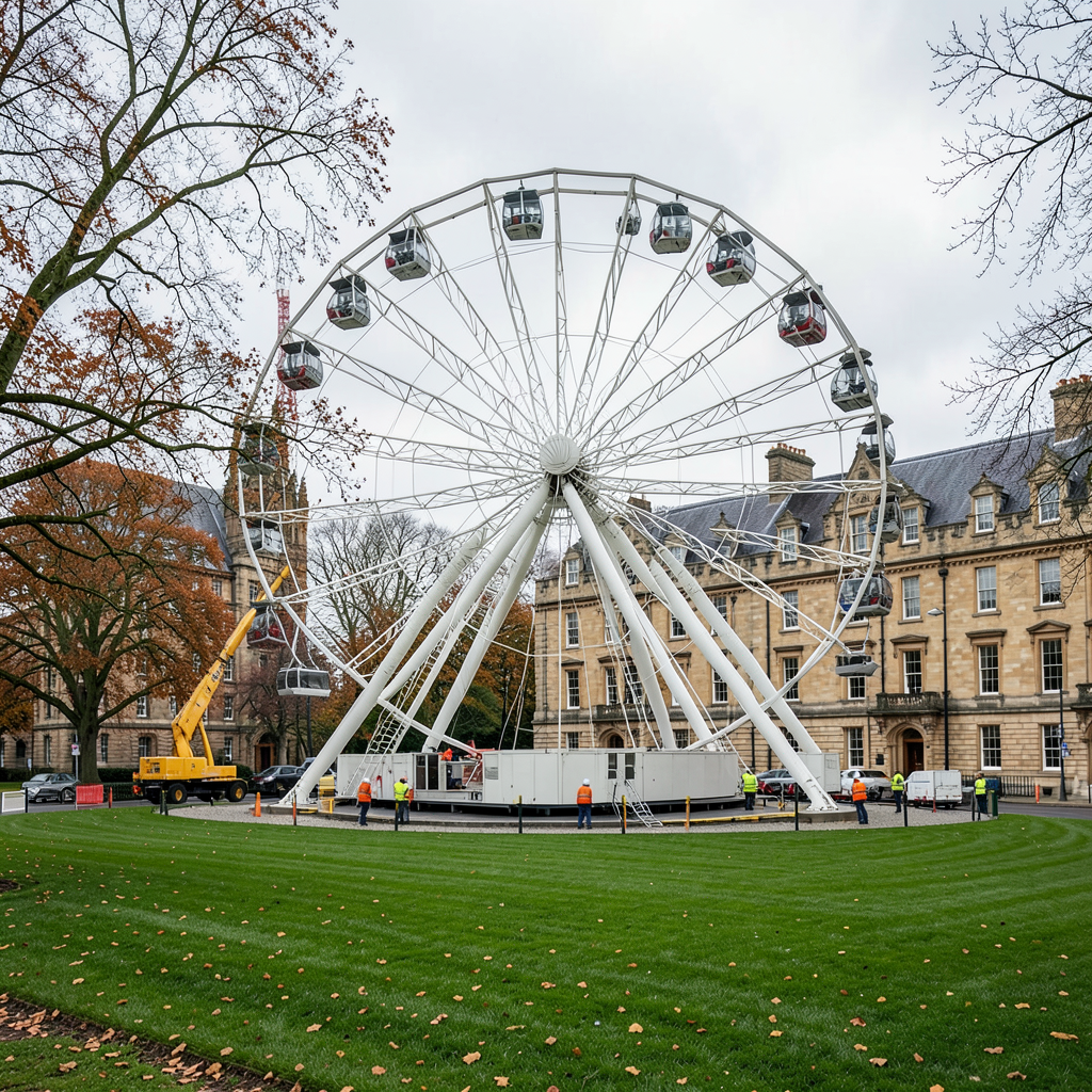 Giant wheel assembled at Cardiff's Civic Centre for Winter Wonderland